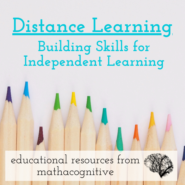 Text: Distance Learning. Building Skills for Independent Learning.
A white background with colored pencils.